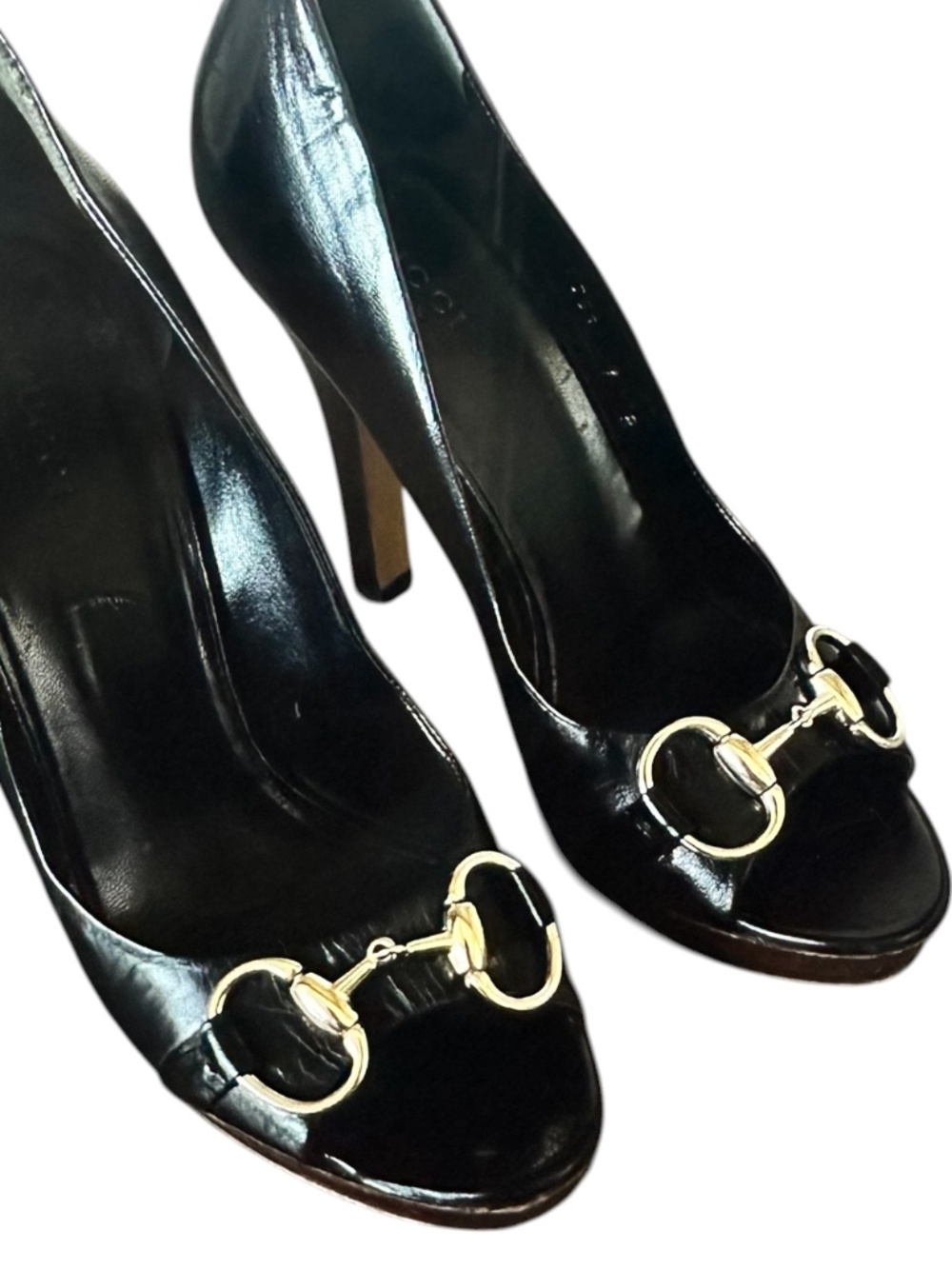 Authentic GUCCI Black Peep-Toe High Heels Size 7B - Picture 4 of 10